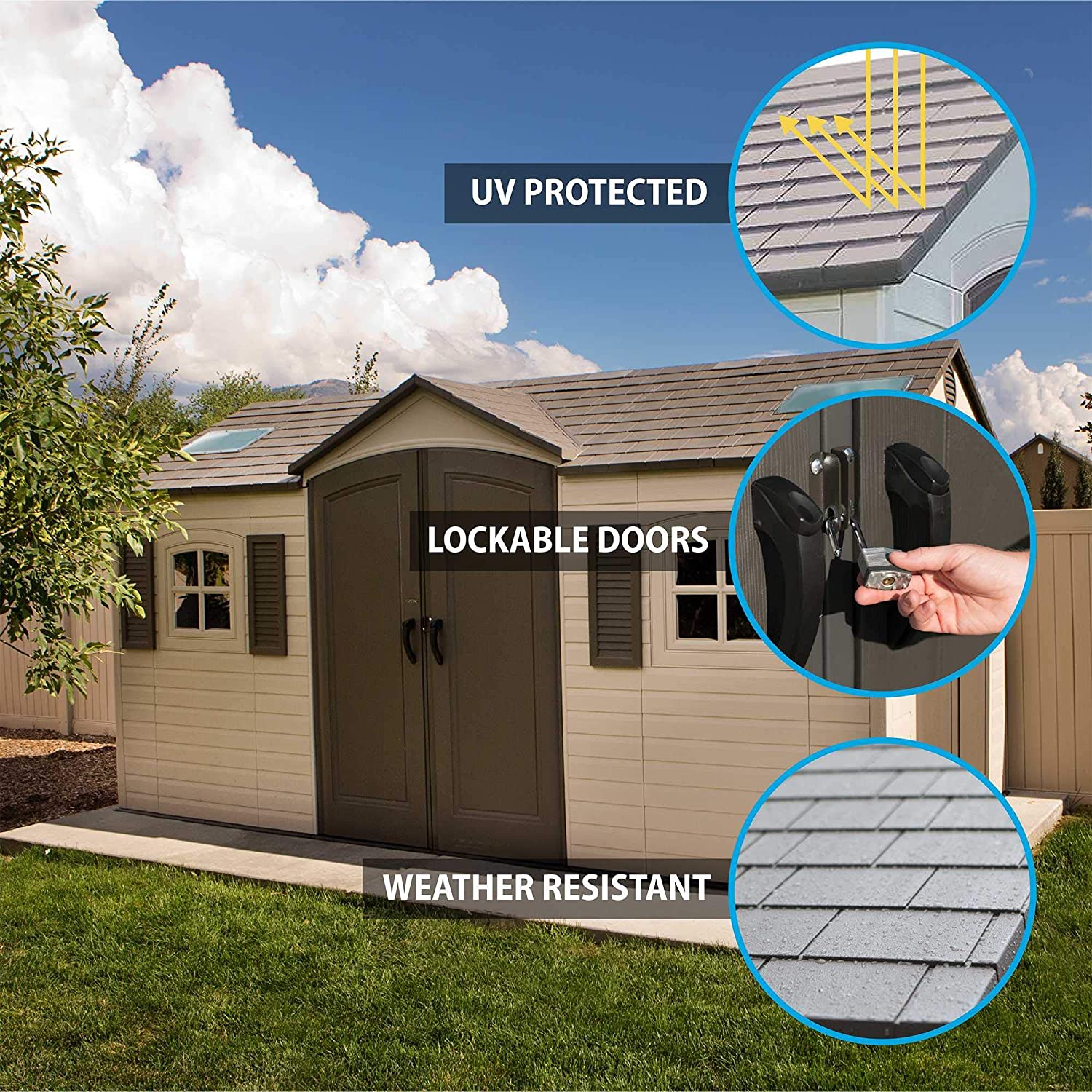 【Storage Shed】【BS】Outdoor Storage Dual Entry Shed, 15 x 8 ft, Desert Sand
